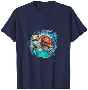Emerald Isle North Carolina Watercolor Happy Sea Turtle T-Shirt - T-Shirt | Navy