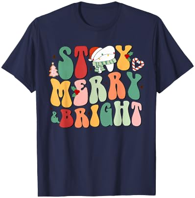 Stay Merry And Bright Christmas Tooth Dental Hygienist Xmas T-Shirt - T-Shirt | Navy