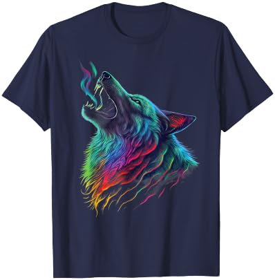 colorful wolf Howl head art Face for lover wolves wildlife T-Shirt - T-Shirt | Navy