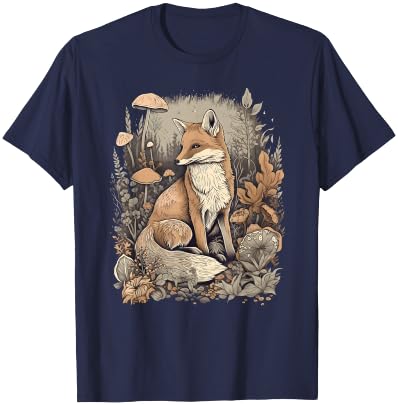 Cottagecore Aesthetic Fox T-Shirt - T-Shirt | Navy