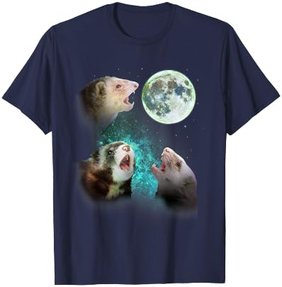 Three Ferrets Howl At Moon 3 Wolfs Wolves - Funny Parody T-Shirt - T-Shirt | Navy