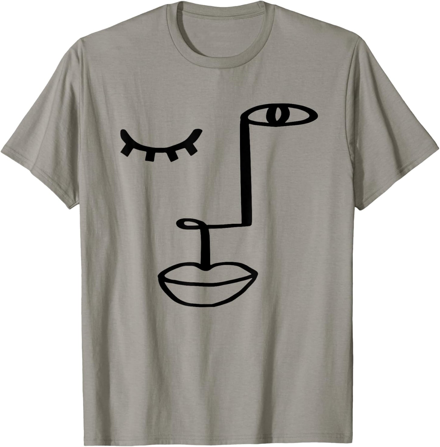 Aesthetic One Line Abstract Fashion Face Minimalist Artsy T-Shirt - T-Shirt | Sand