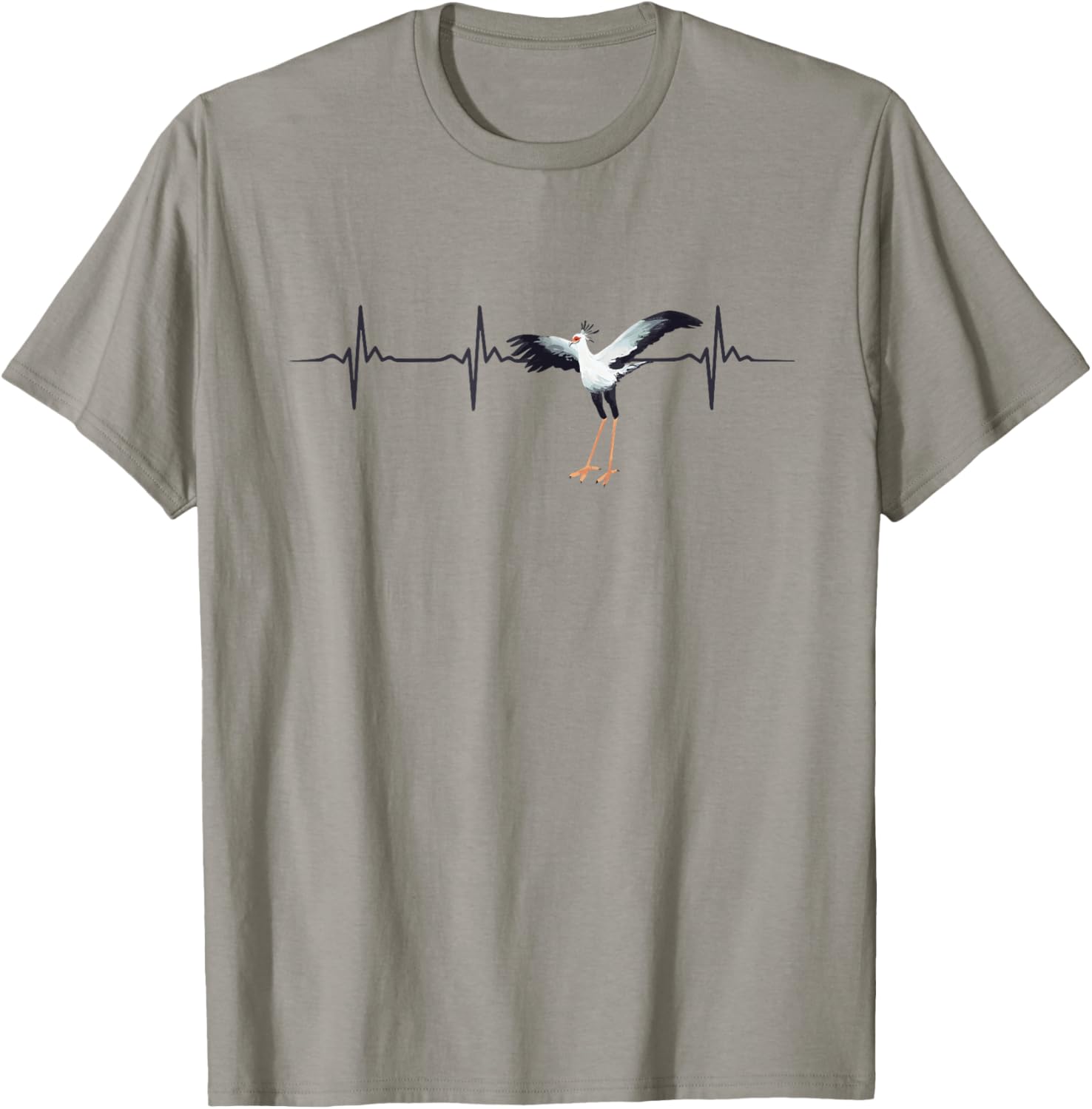 Secretary Bird Heartbeat Outfit Birding Lover T-Shirt - T-Shirt | Sand