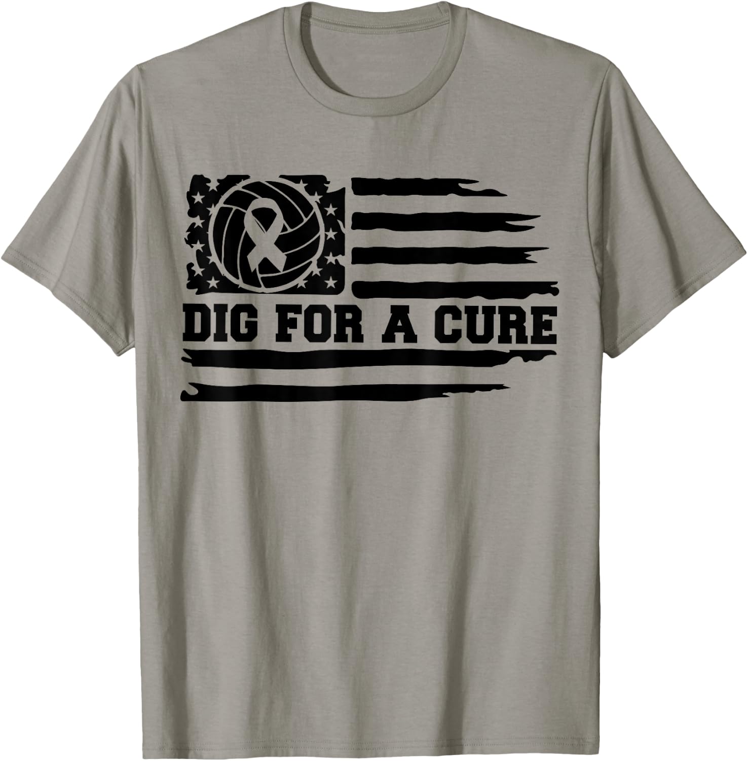 Dig For A Cure Breast Cancer Volleyball Pink American Flag Kids Men T-Shirt - T-Shirt | Sand