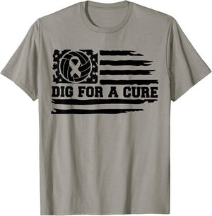 Dig For A Cure Breast Cancer Volleyball Pink American Flag Kids Men T-Shirt - T-Shirt | Sand