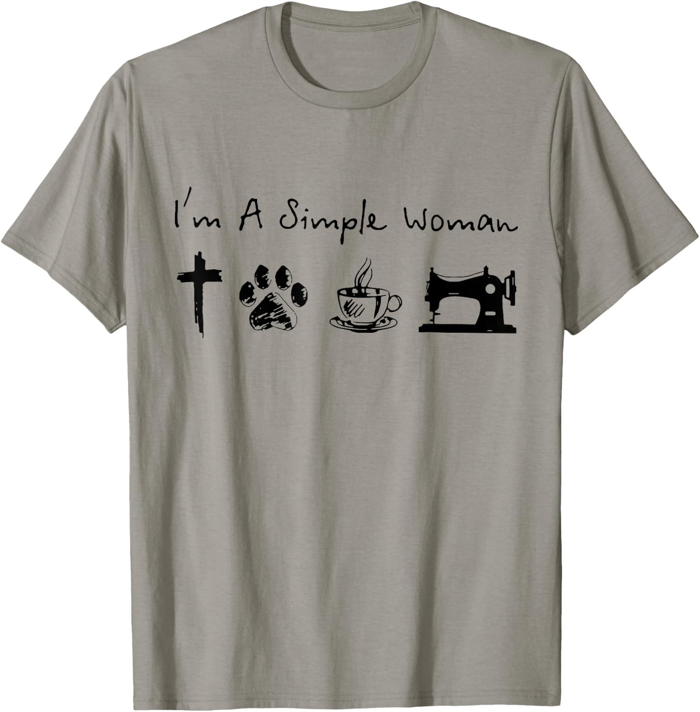 I'm A Simple Woman Jesus Dogs Cats Coffee Sewing Quilting T-Shirt - T-Shirt | Sand