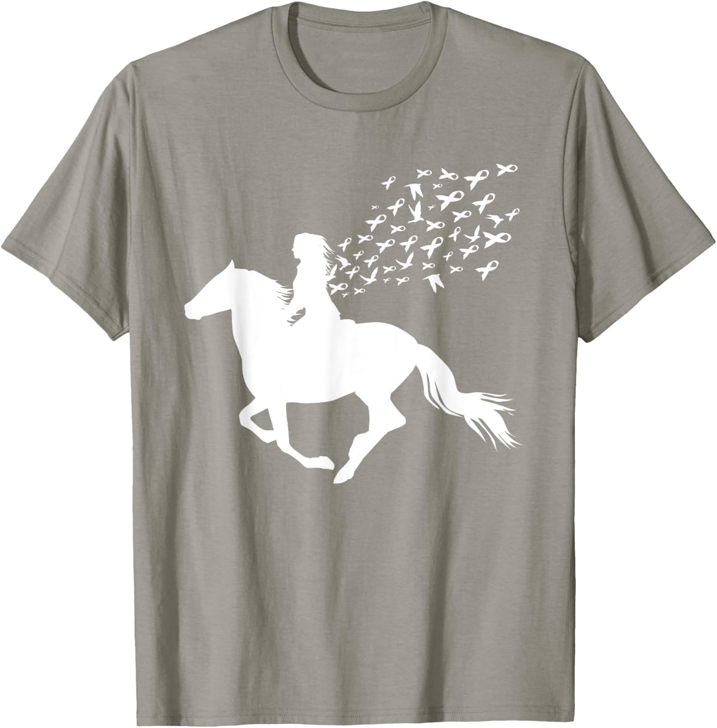 Horse Riding Breast Cancer Awareness Pink Ribbon Warrior T-Shirt - T-Shirt | Sand