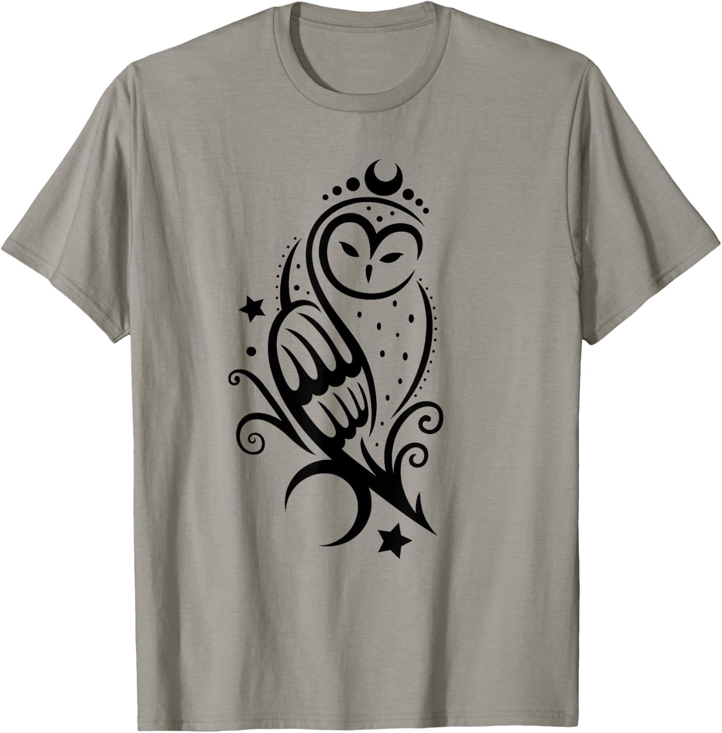 Tattoo Owl with Stars and Moon - Snow Owl Barn Owl T-Shirt - T-Shirt | Sand