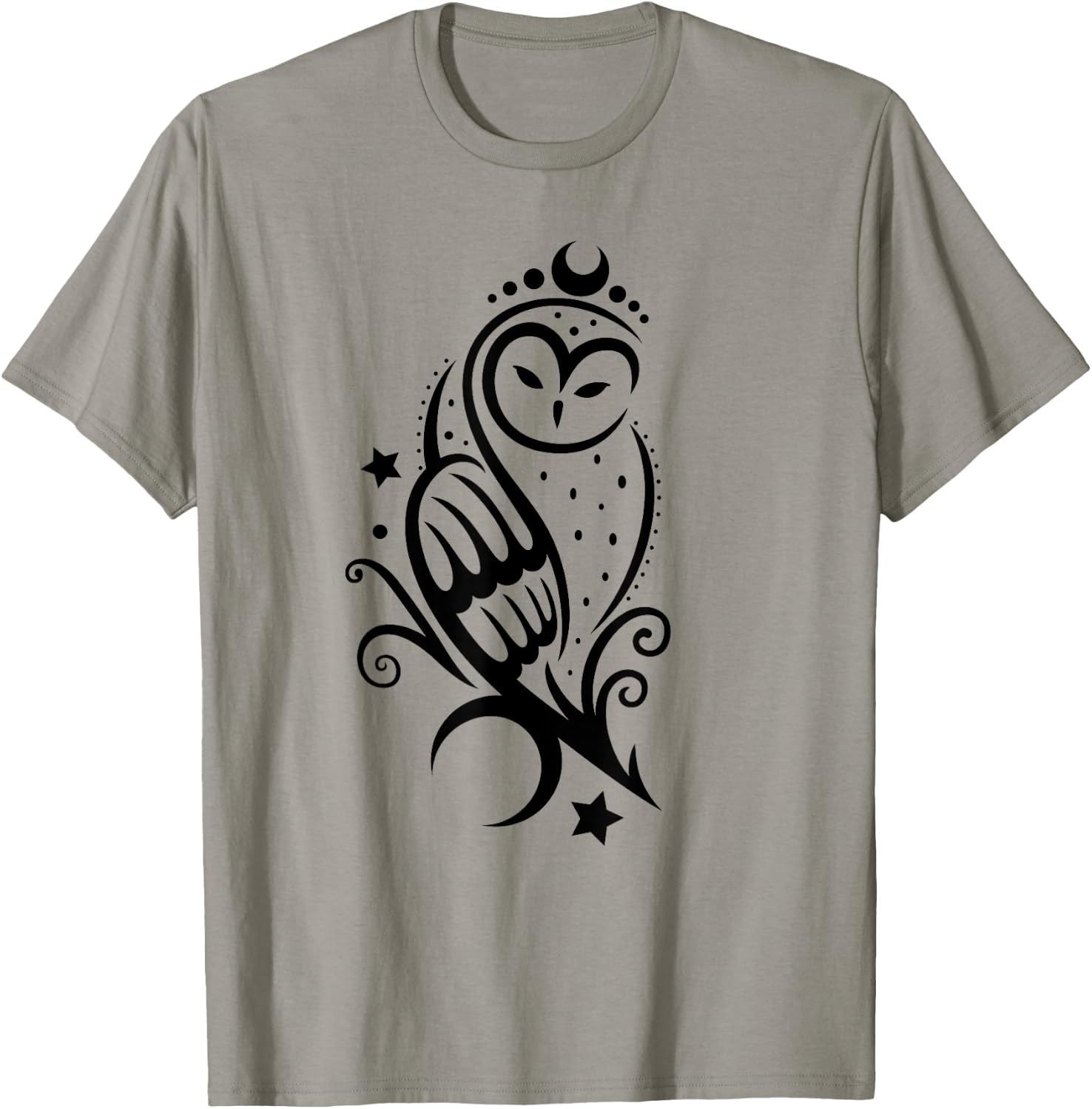 Tattoo Owl with Stars and Moon - Snow Owl Barn Owl T-Shirt - T-Shirt | Sand