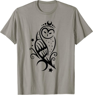 Tattoo Owl with Stars and Moon - Snow Owl Barn Owl T-Shirt - T-Shirt | Sand