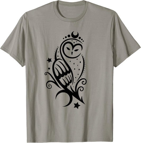 Tattoo Owl with Stars and Moon - Snow Owl Barn Owl T-Shirt - T-Shirt | Sand
