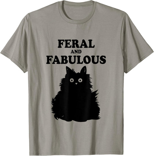 Feral and Fabulous Cat Funny Feline Humor Furry Meow Kitten Men Women Kids T-Shirt - T-Shirt | Sand