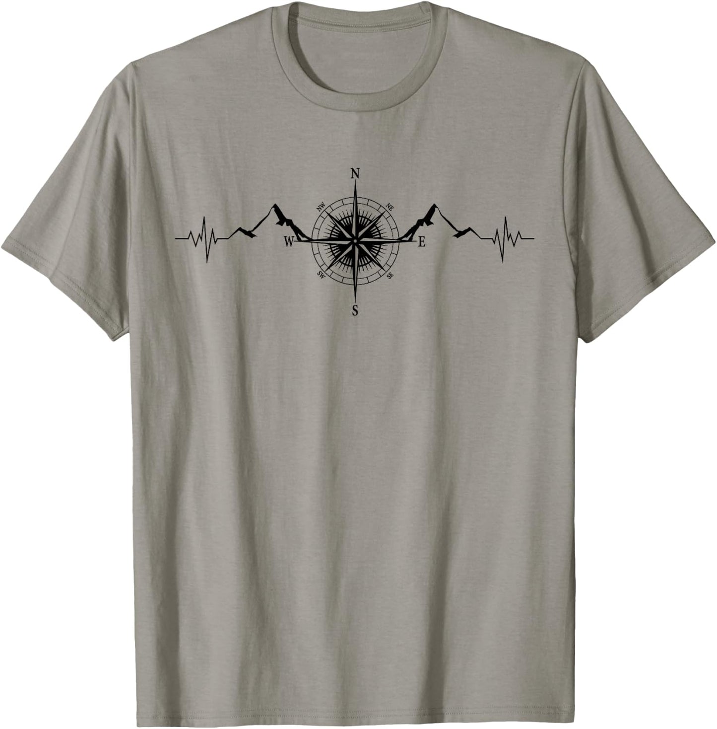 Funny Hiking Nature Mountains Wind Rose Compass Heartbeat T-Shirt - T-Shirt | Sand