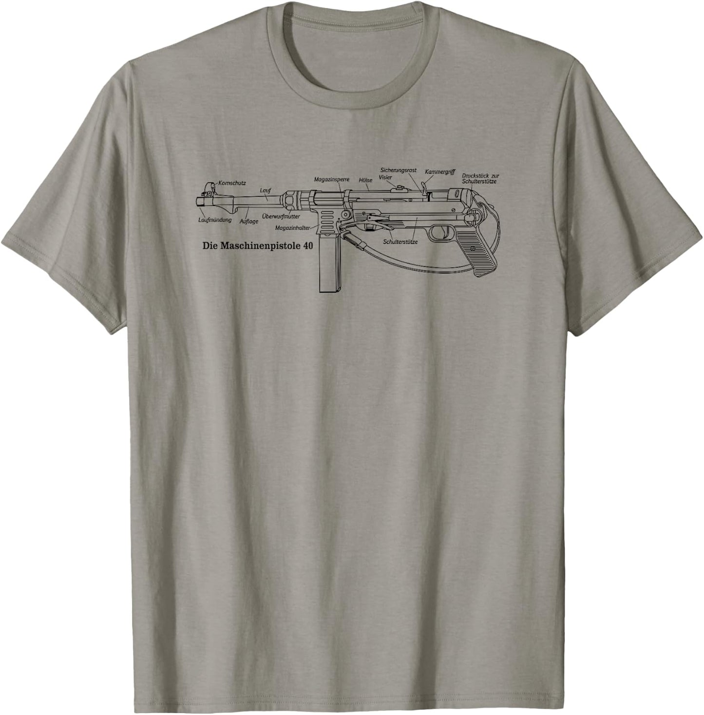 MP40 German WW2 Submachine Gun Infographic in German T-Shirt - T-Shirt | Sand