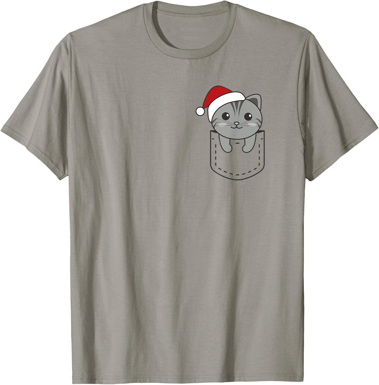 Cat In Pocket Christmas In Breast Pocket Cute Cat Women Kids T-Shirt - T-Shirt | Sand