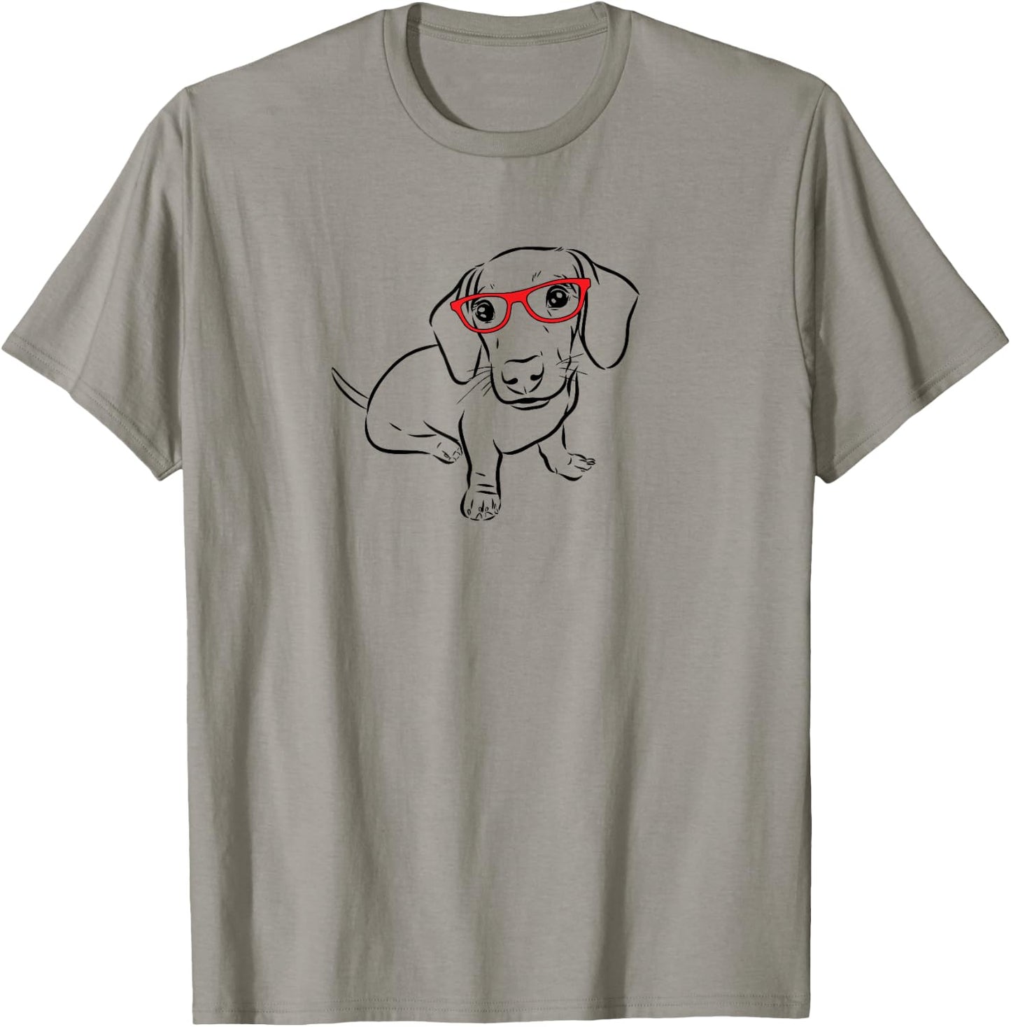 Funny Illustration Red Glasses Hipster Nerd Dachshund Lover T-Shirt - T-Shirt | Sand