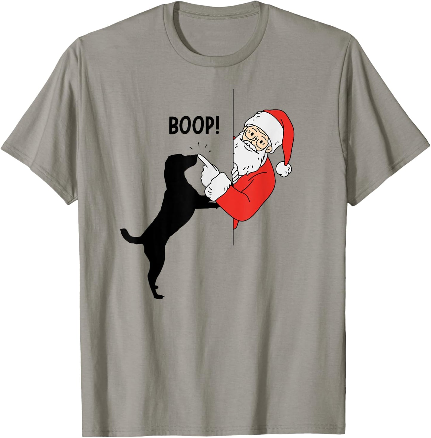 Funny Christmas Santa Booping Dog's Nose Santa Dog Boop Gift Women Kids T-Shirt - T-Shirt | Sand