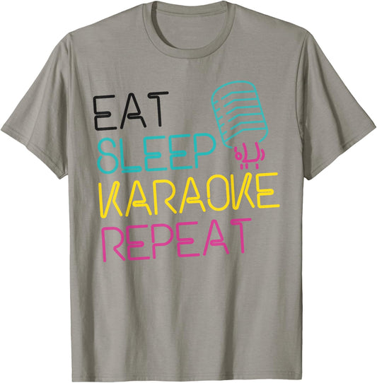Karaoke Singer 80s Retro Eat Sleep Karaoke Repeat T-Shirt - T-Shirt | Sand