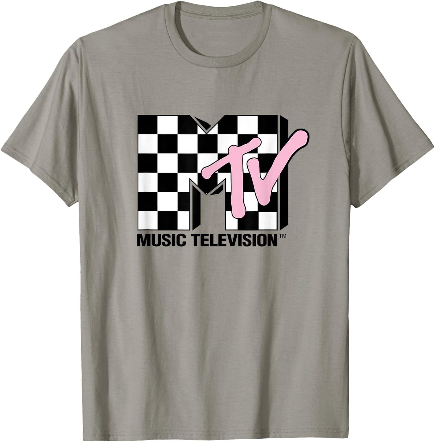 MTV Music Television Retro 80's Pink Neon Checkerboard Logo T-Shirt - T-Shirt | Sand