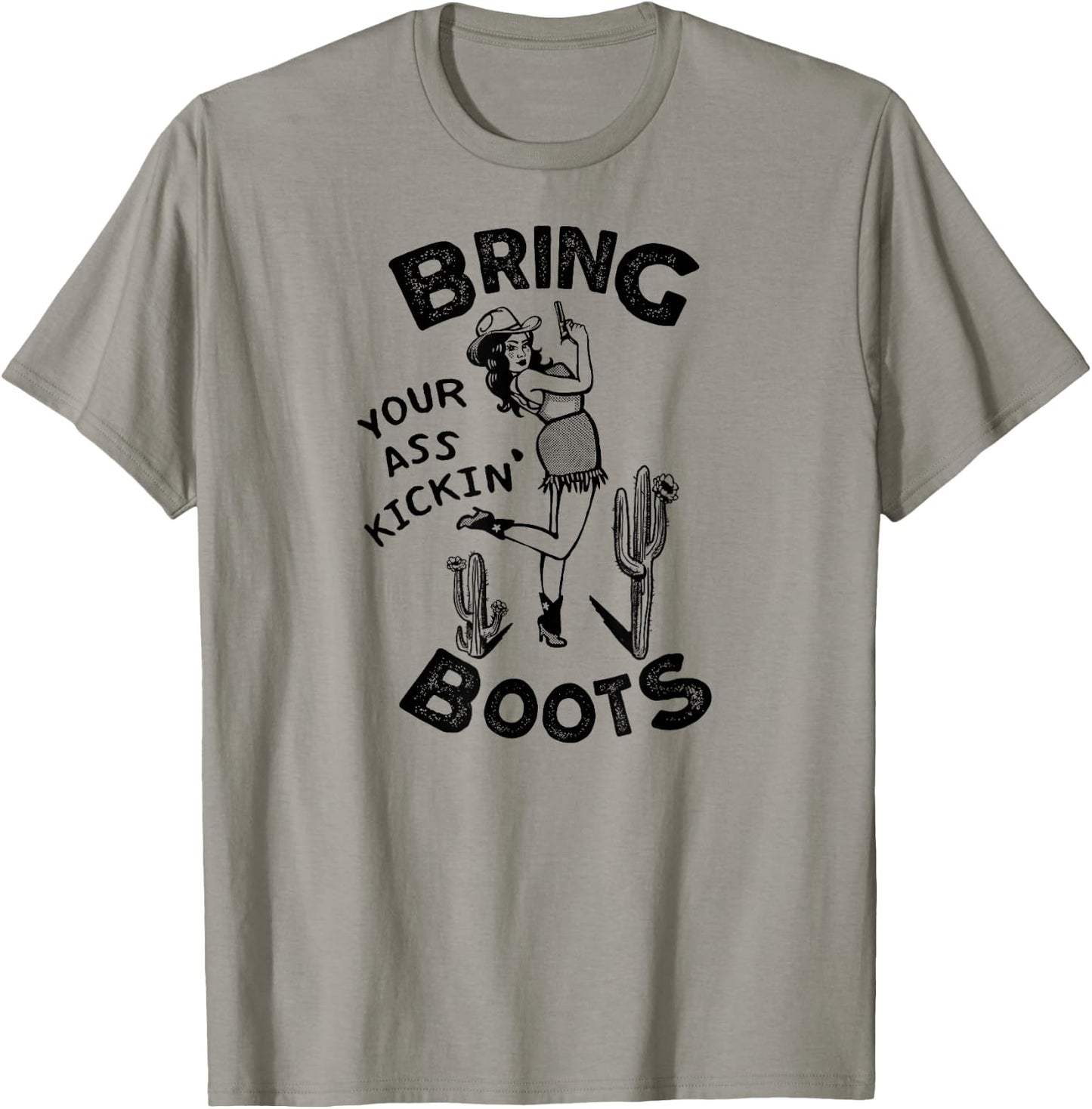 Bring Your Ass Kickin' Boots - Retro Pinup Style Cowgirl T-Shirt - T-Shirt | Sand