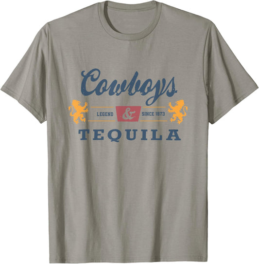 Vintage Cowboys And Tequila Western Funny Tequila Drinking T-Shirt - T-Shirt | Sand