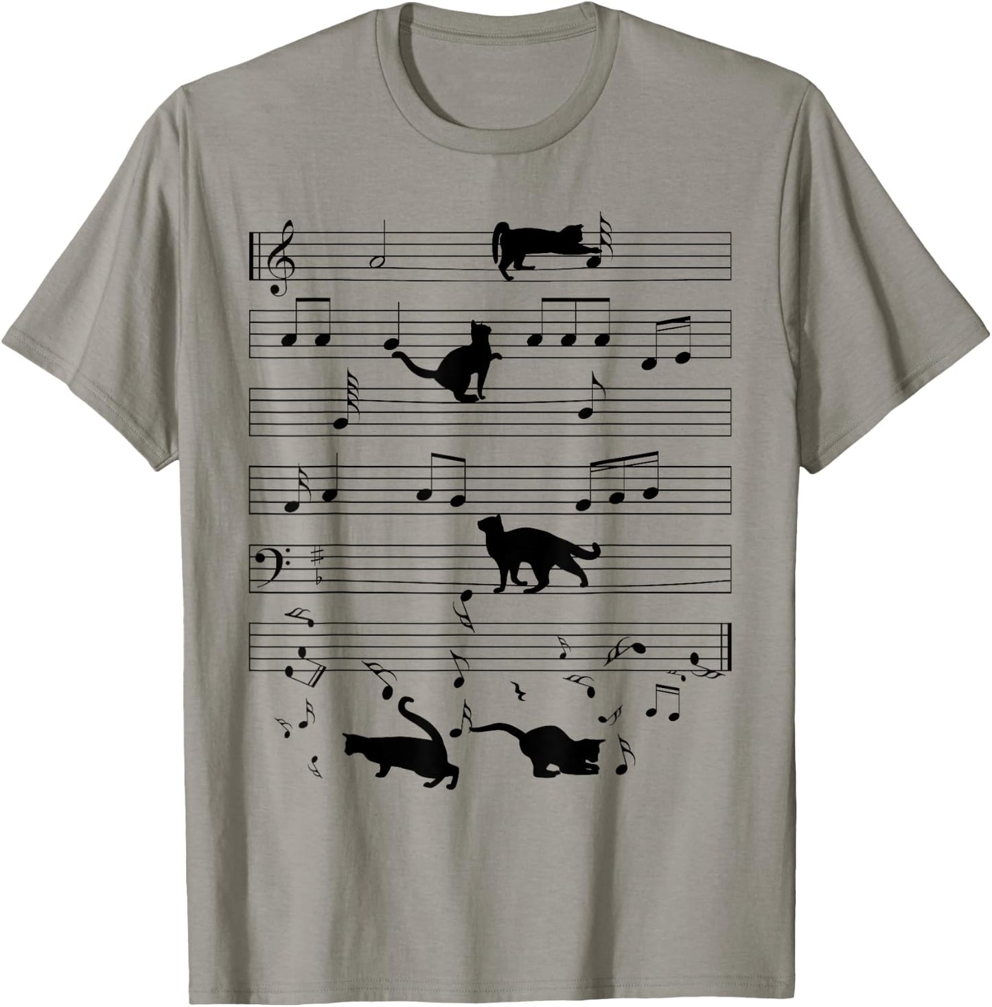 Black Cat Kitten Playing Music Note Clef Musician Boys Girls T-Shirt - T-Shirt | Sand