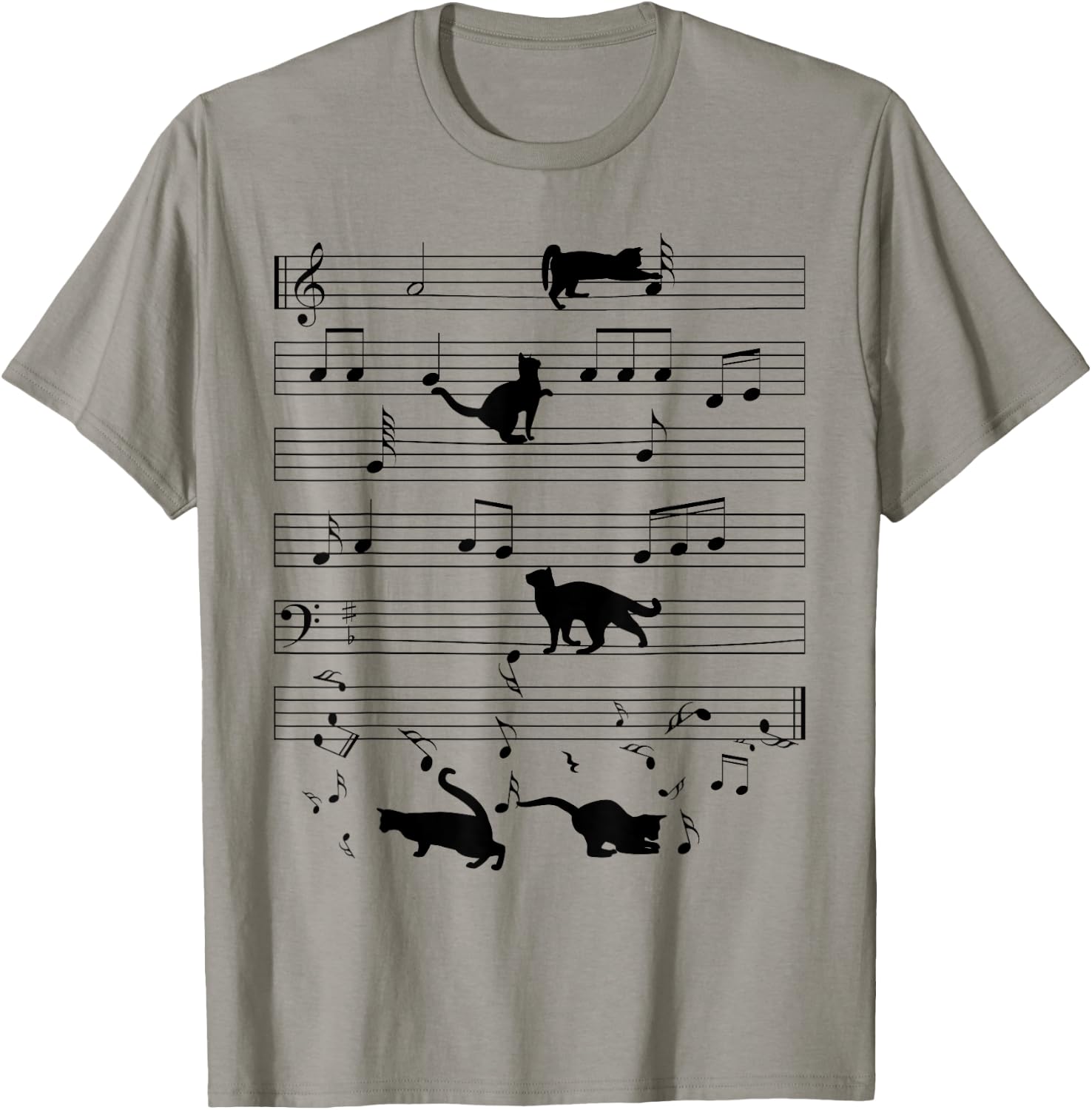 Black Cat Kitten Playing Music Note Clef Musician Boys Girls T-Shirt - T-Shirt | Sand