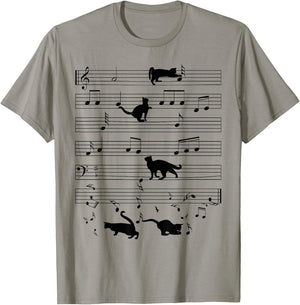 Black Cat Kitten Playing Music Note Clef Musician Boys Girls T-Shirt - T-Shirt | Sand