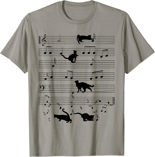 Black Cat Kitten Playing Music Note Clef Musician Boys Girls T-Shirt - T-Shirt | Sand