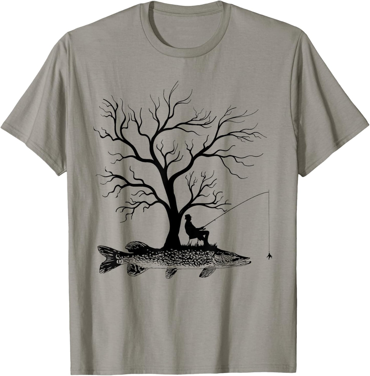 Graphic Tree Fishing Rod - Fish Northern Pike T-Shirt - T-Shirt | Sand