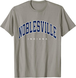 Noblesville Indiana IN Varsity Style Navy Text T-Shirt - T-Shirt | Sand