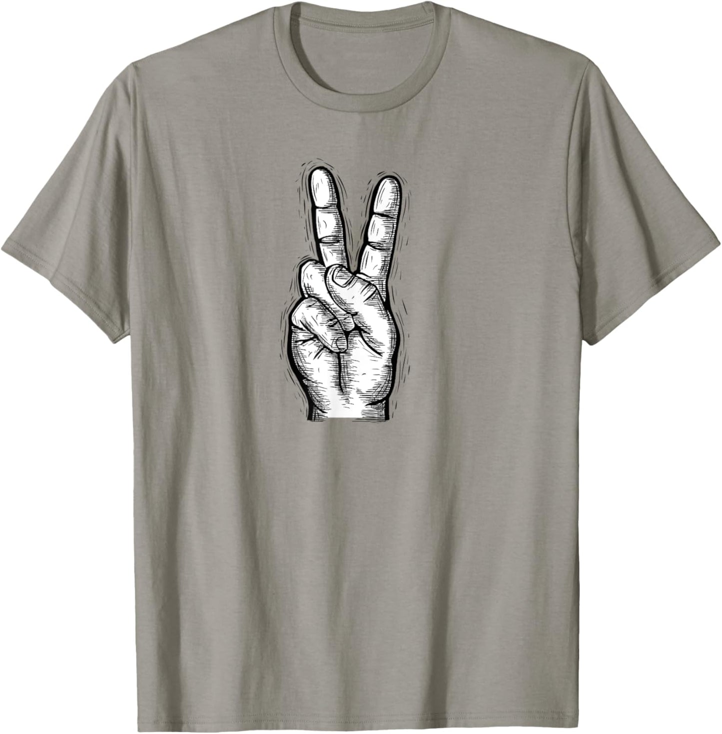 Peace Sign Hand Signal Hand Illustration Vintage T-Shirt - T-Shirt | Sand