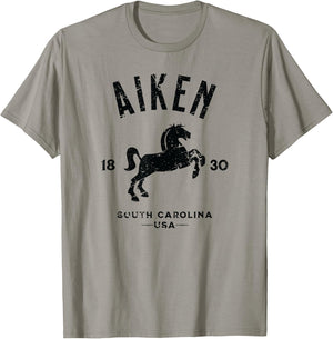 Aiken South Carolina USA Equestrian Horse Distressed Design T-Shirt - T-Shirt | Sand