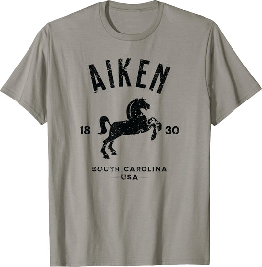 Aiken South Carolina USA Equestrian Horse Distressed Design T-Shirt - T-Shirt | Sand