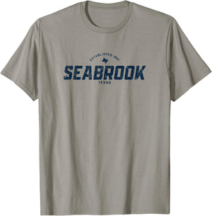 Seabrook Texas TX Vintage Athletic Navy Sports Logo T-Shirt - T-Shirt | Sand