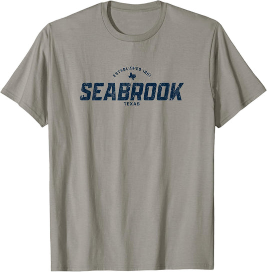 Seabrook Texas TX Vintage Athletic Navy Sports Logo T-Shirt - T-Shirt | Sand