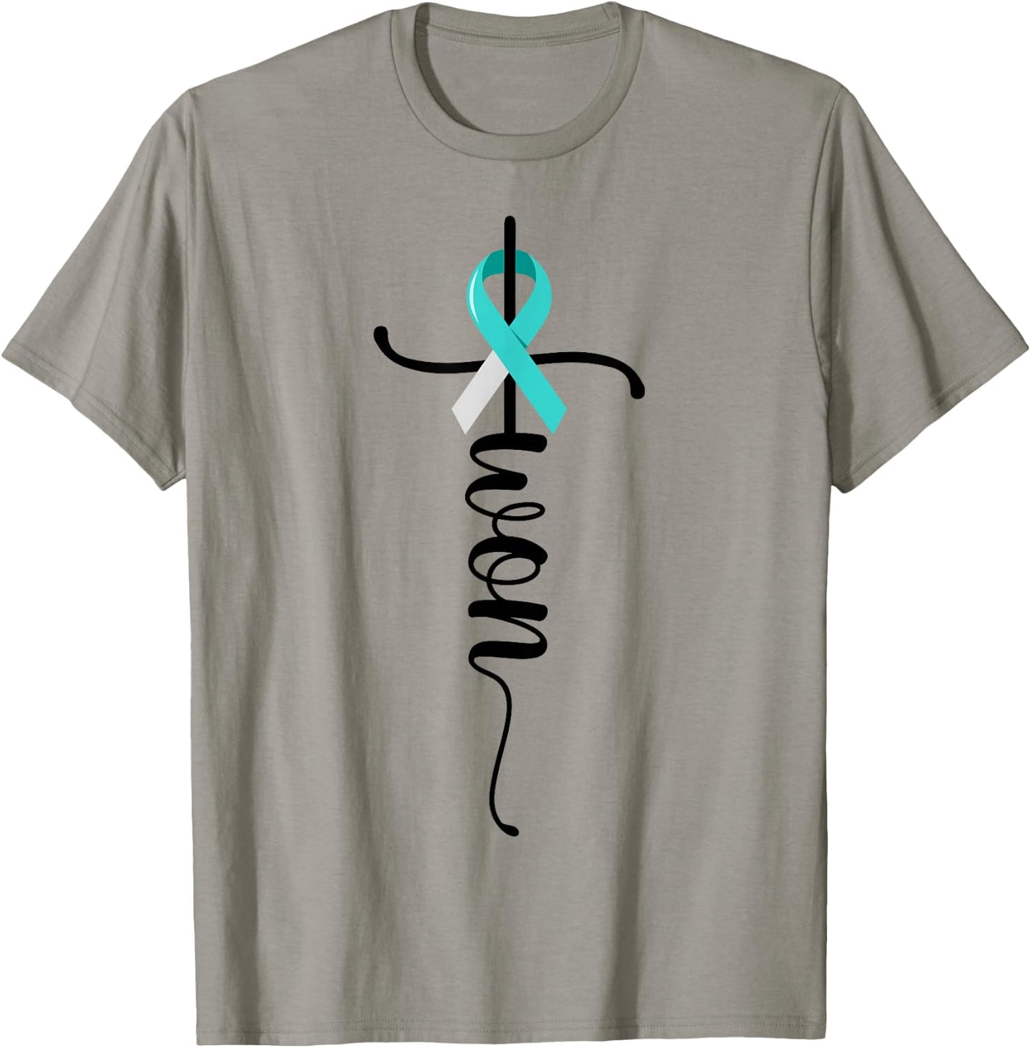 I Won Christian Cross Survivor Teal Ribbon Cervical Cancer T-Shirt - T-Shirt | Sand