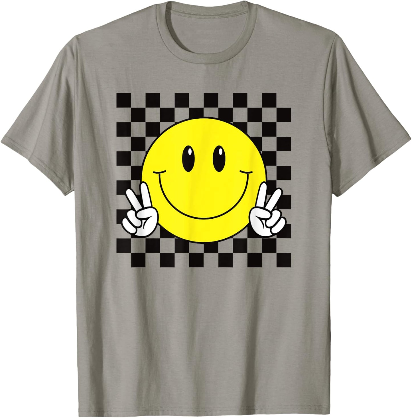 Yellow Smile Face Cute Checkered Peace Smiling Happy Face T-Shirt - T-Shirt | Sand