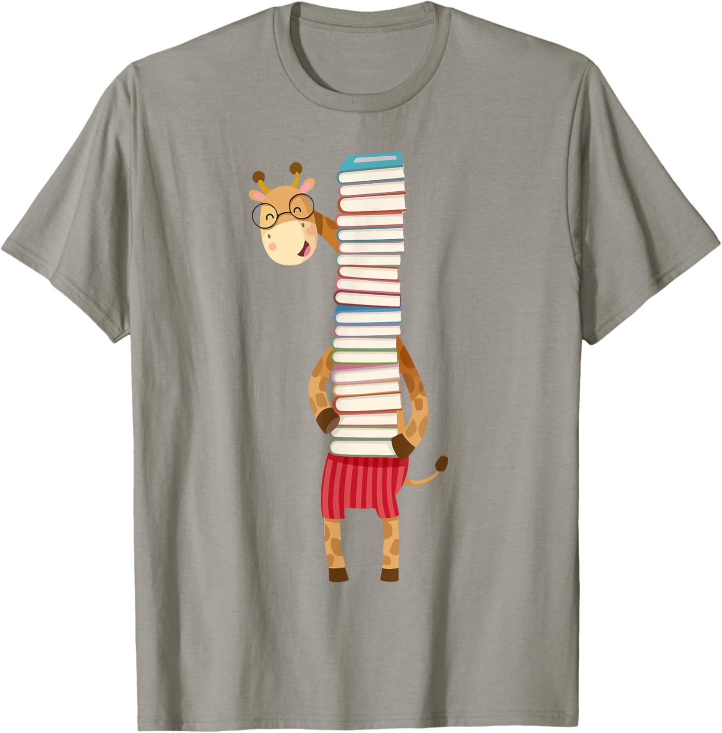 Teacher Reading Giraffe Holding Book Character Kid Boy Women T-Shirt - T-Shirt | Sand