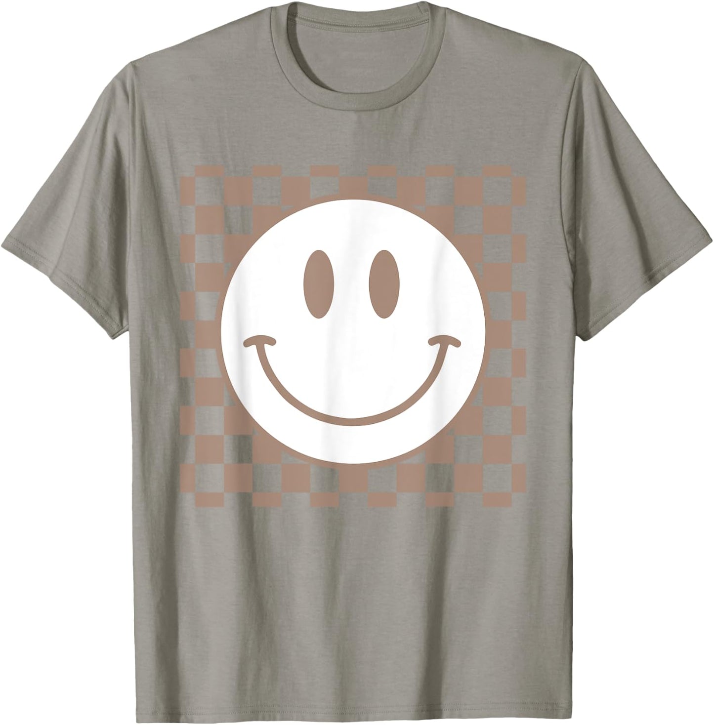 Retro Happy Face Checkered Pattern Smile Face Trendy T-Shirt - T-Shirt | Sand