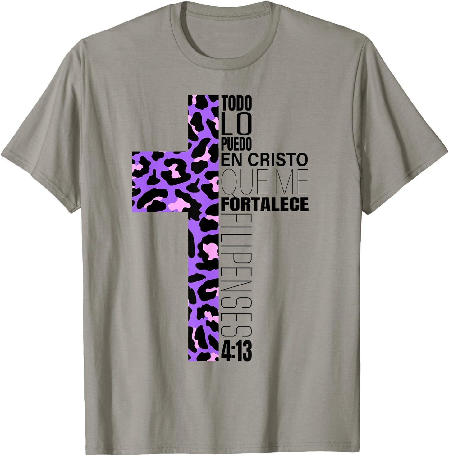 Cheetah Print Cross Christian Spanish Gifts Women Español T-Shirt - T-Shirt | Sand