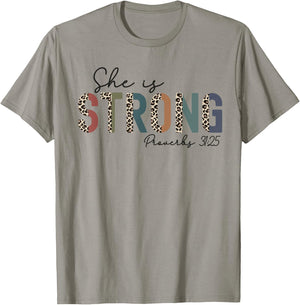 She Is Strong Proverbs 31:25 Bible Verse Christian Woman T-Shirt - T-Shirt | Sand