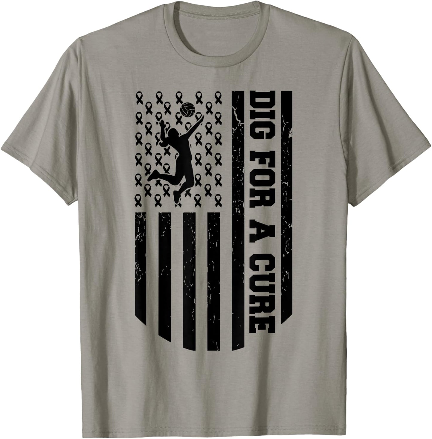 Dig For A Cure Breast Cancer Volleyball Pink American Flag Kids Men T-Shirt - T-Shirt | Sand