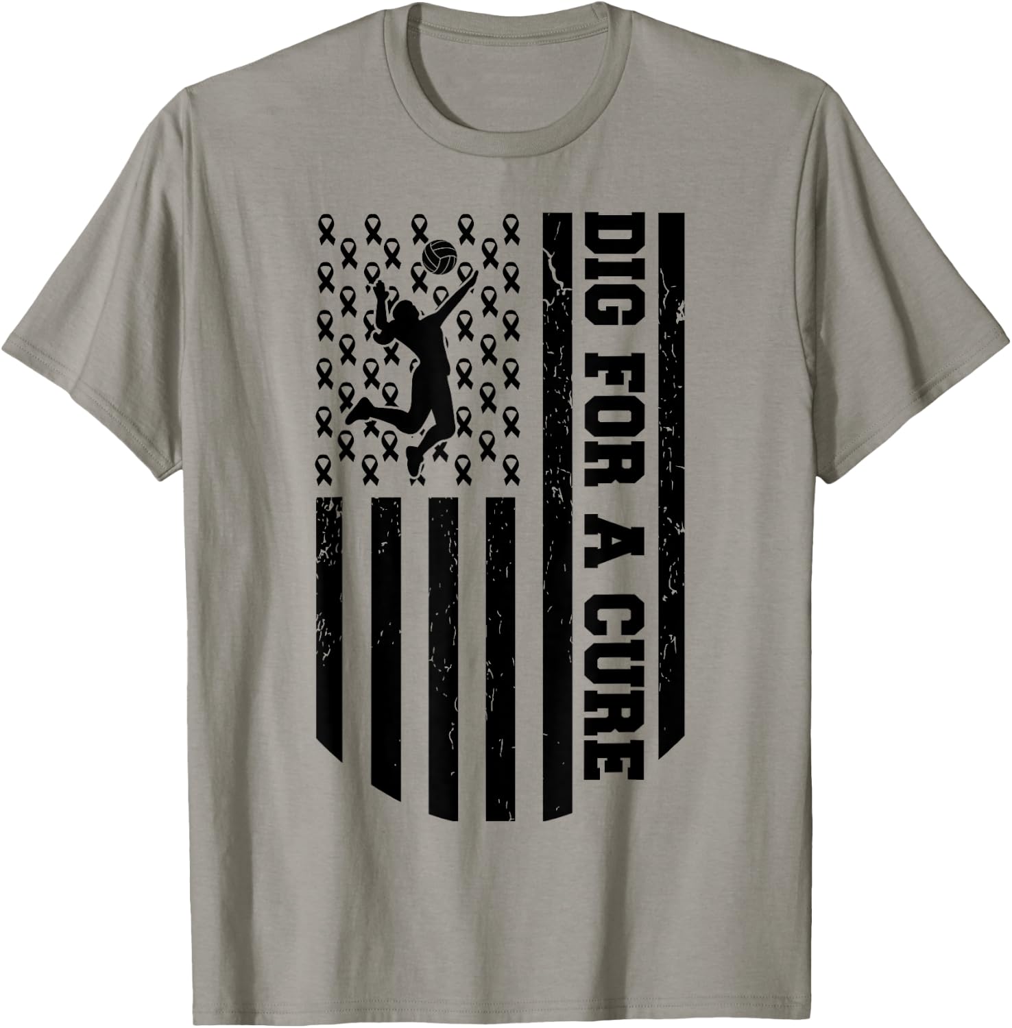 Dig For A Cure Breast Cancer Volleyball Pink American Flag Kids Men T-Shirt - T-Shirt | Sand