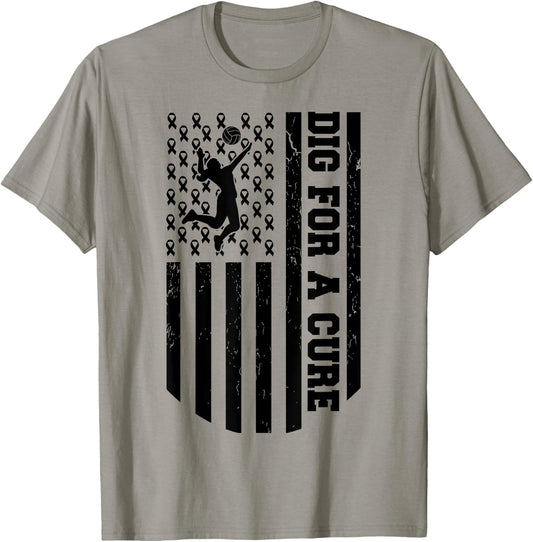 Dig For A Cure Breast Cancer Volleyball Pink American Flag Kids Men T-Shirt - T-Shirt | Sand