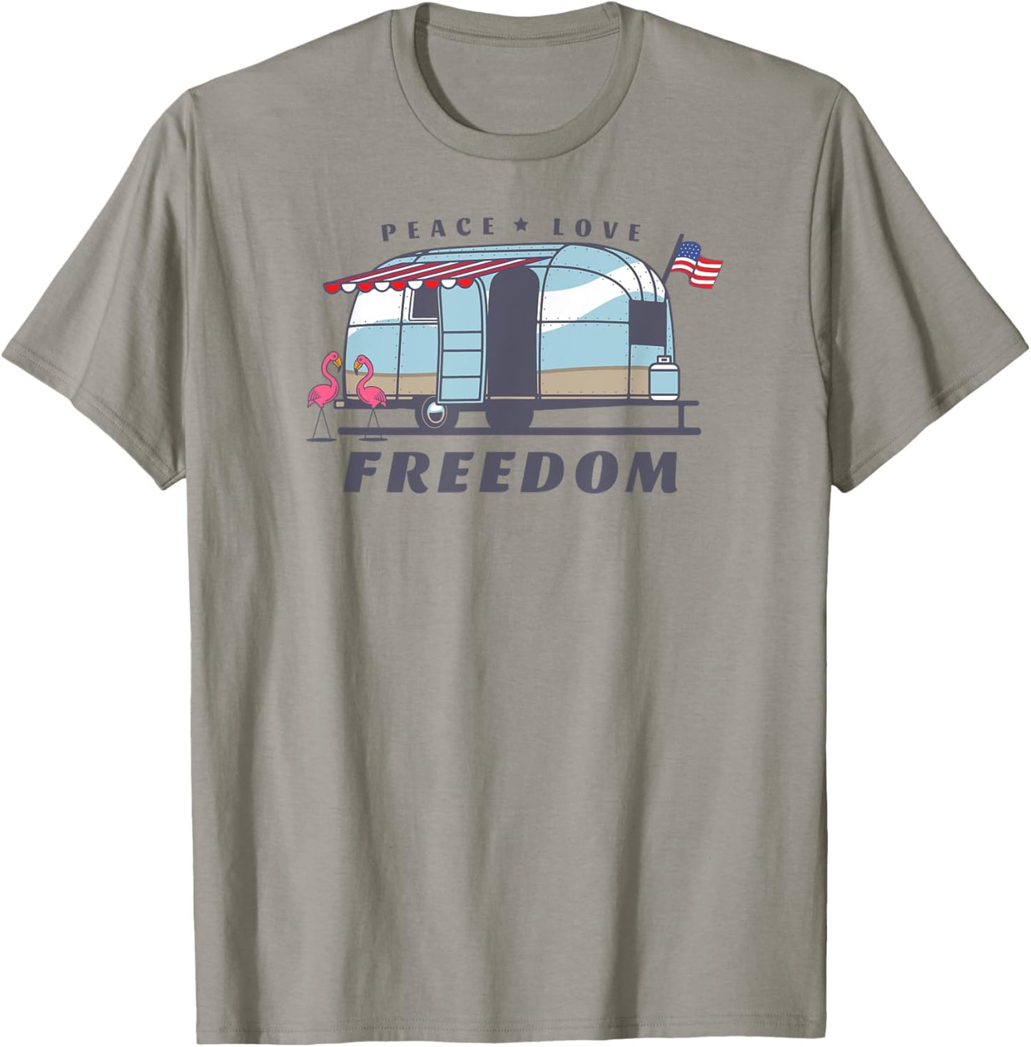 Peace Love Freedom 4th of July Avion Airstream Retro Trailer Women Men T-Shirt - T-Shirt | Sand