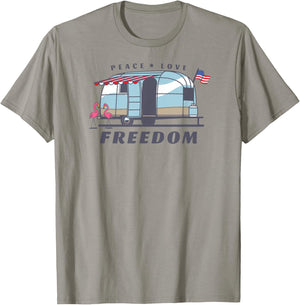 Peace Love Freedom 4th of July Avion Airstream Retro Trailer Women Men T-Shirt - T-Shirt | Sand