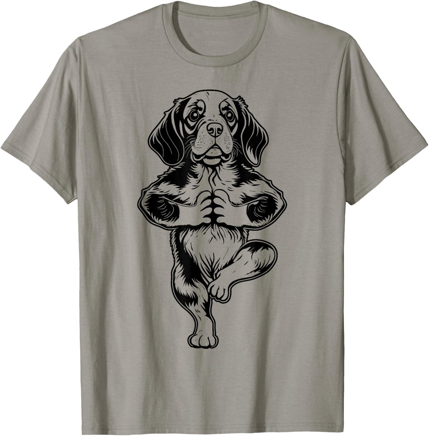 Beagle Yoga Puppy Dog Funny Dogs Tree Pose Vrikshasana T-Shirt - T-Shirt | Sand