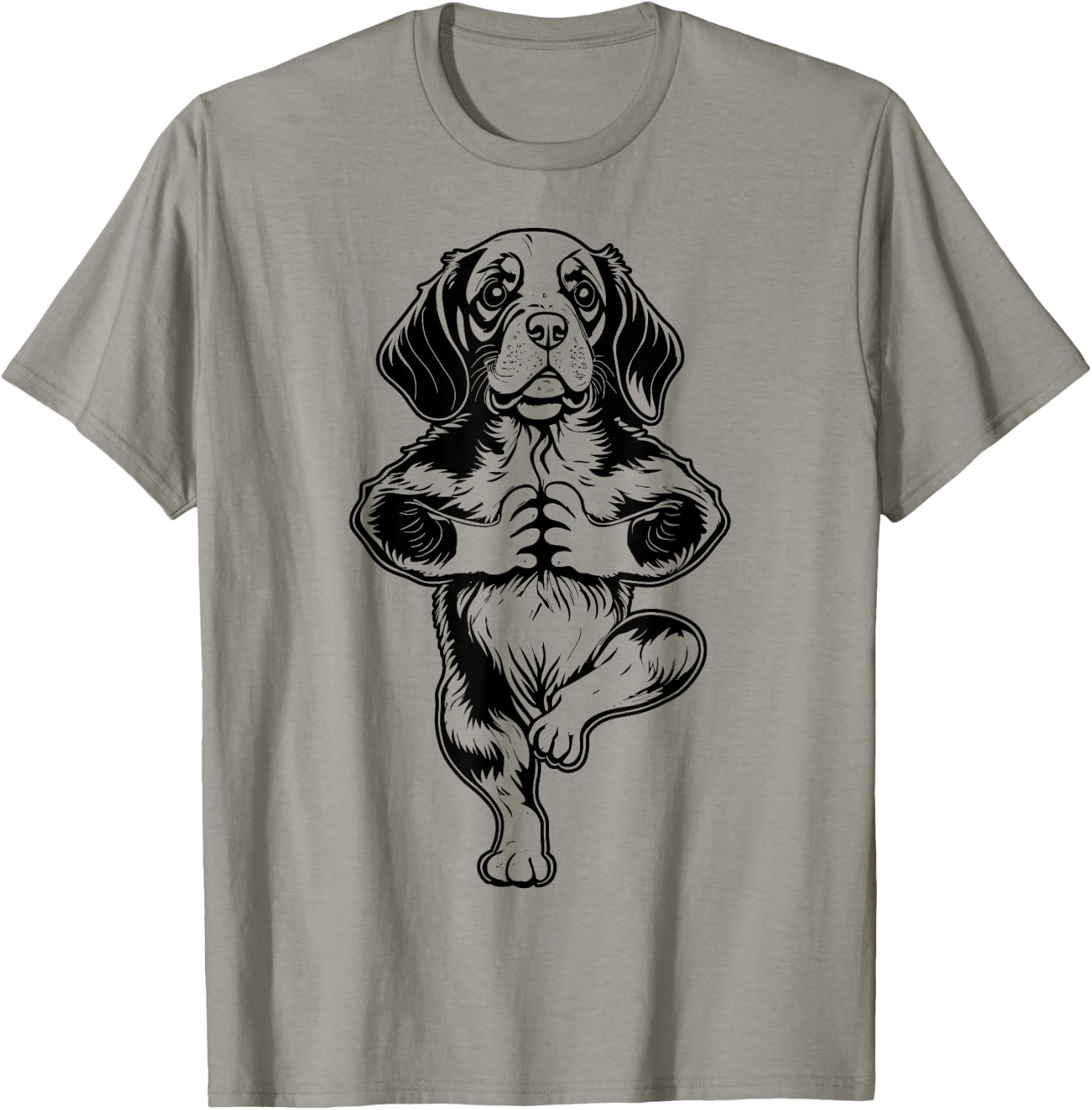 Beagle Yoga Puppy Dog Funny Dogs Tree Pose Vrikshasana T-Shirt - T-Shirt | Sand