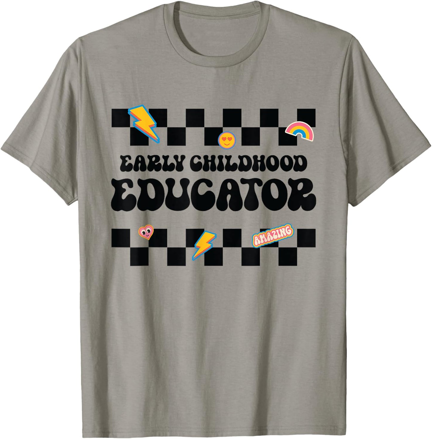 Early Childhood Educator, back to School Checkered Teacher Men Women Kids T-Shirt - T-Shirt | Sand